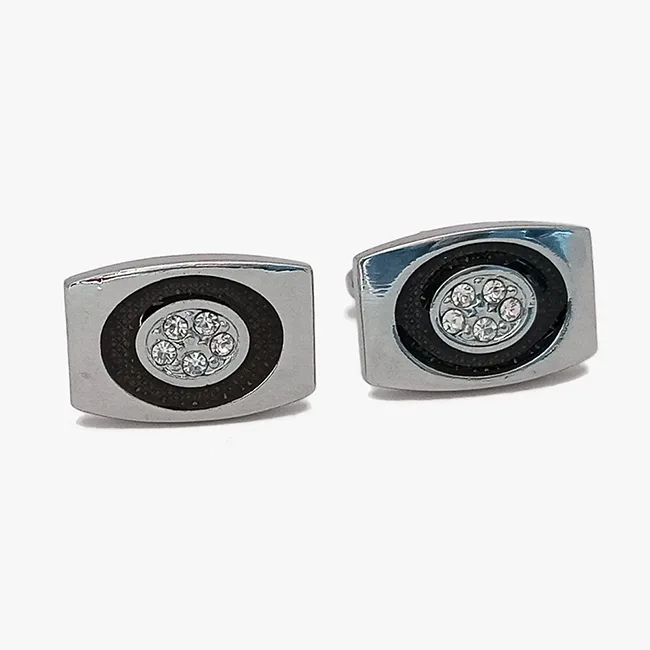 Silver cuff links for mens with diamonds and Blue crytal