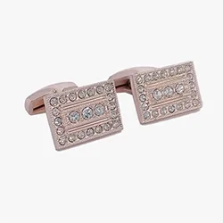 color: Silver Square Cuff Link with Blue Crystal