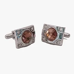 color: Silver cuff links for mens with diamonds and black crytal