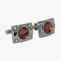 color: Silver cuff links for mens with diamonds and black crytal