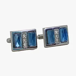 color: Silver cufflink with light blue crystals