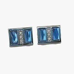 color: Silver cufflink with light blue crystals