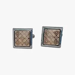 color: Silver square cufflinks with light gold pattern