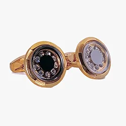 color: Round golden rhinestone cufflinks